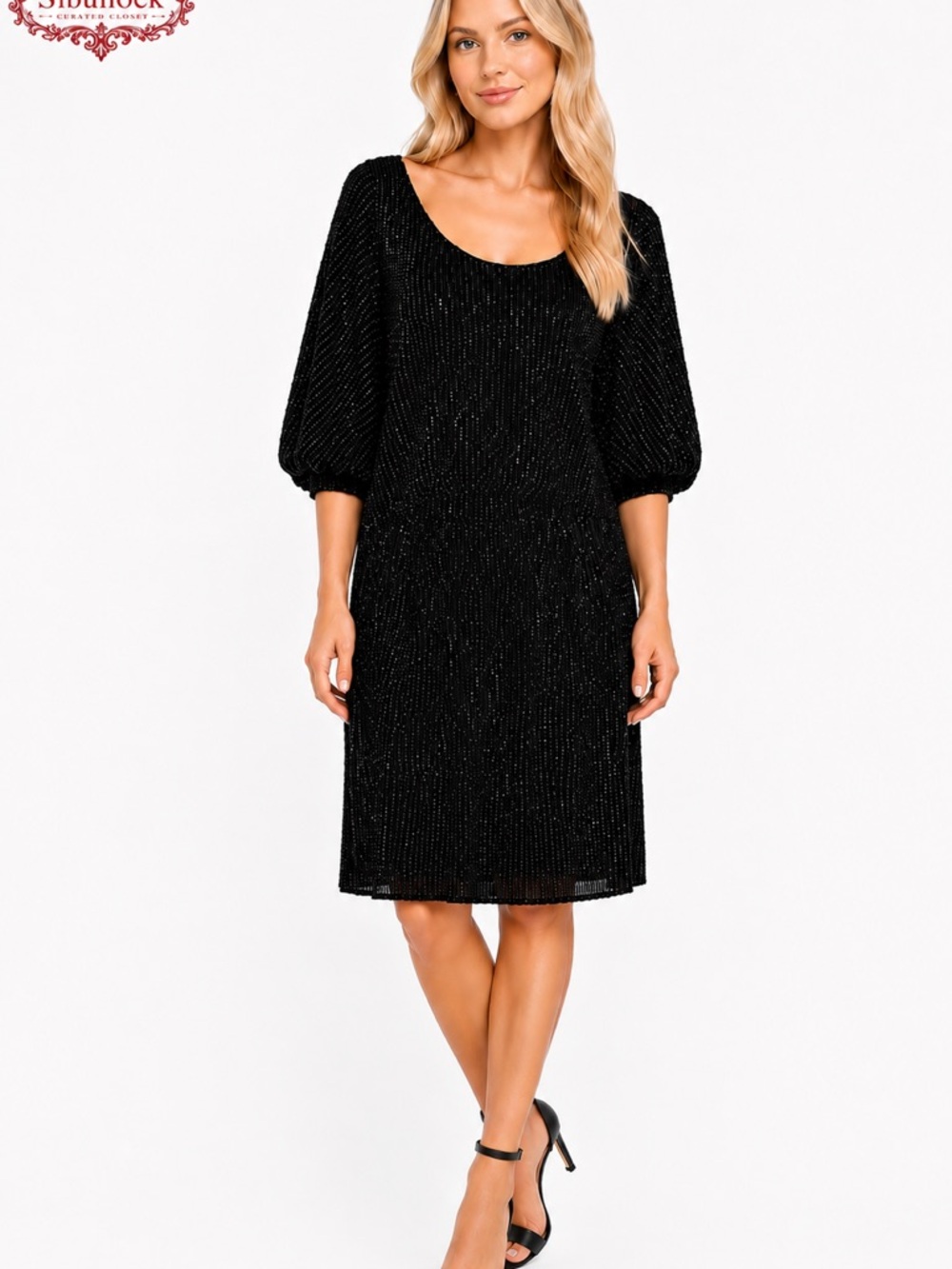 Uma and Leopold Black Beaded Embellished Convertible Dress/Top Rayon Spandex Med